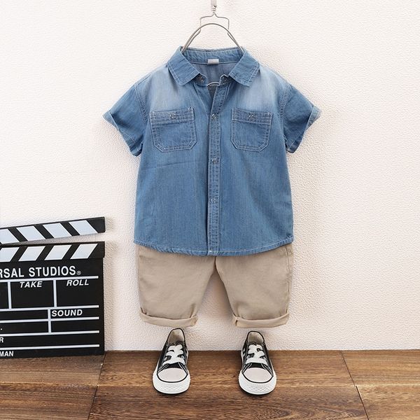 

shirt 2020 summer new children's boys' fashionable simple cotton short-sleeved denim tong chen shan children's tong chen shan, White;black