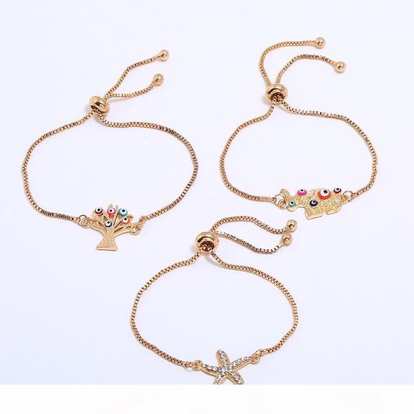 

new happy tree starfish animal jewelry golden female fashion charm bracelets combination set wholesale, Golden;silver
