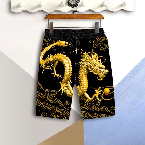 

men's shorts 2020 summer clothing pants 3d chinese dragon print casual sports shorts fade resistant casual, White;black