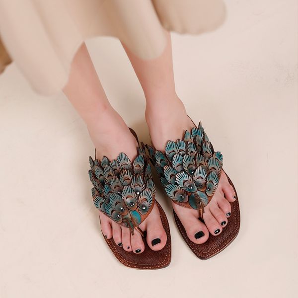 

yourseason women genuine leather flip flops shoes sewing flat with 2020 new peacock concise ladies beach slippers summer, Black