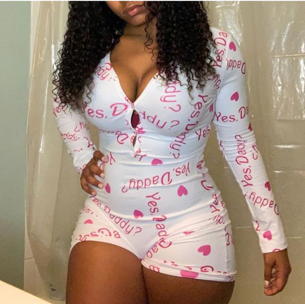 

11 colors women nightwear playsuit workout button skinny print long sleeve jumpsuits v-neck short onesies women plus size rompers cw309, Black