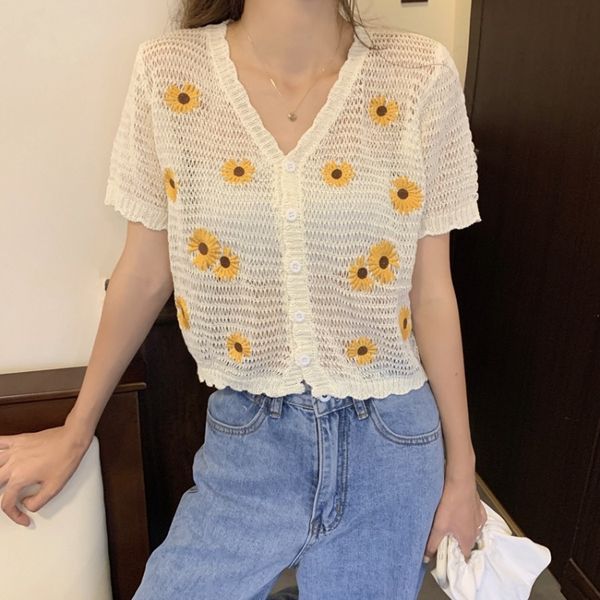 

2020 summer women flower t-shirts women short sleeve knit shirts, White