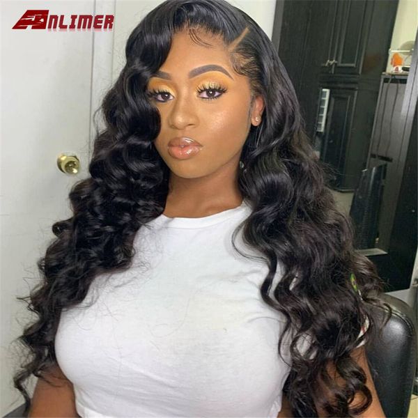 

anlimer lace front human hair wigs deep wave remy hair with baby hair brazilian wave lace frontal wig preplucked, Black