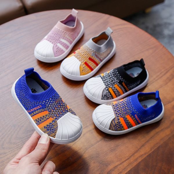 

rswhi 2020 new breathable mesh shell head anti-skid soft children's shoes bottom small medium and large children's shoes hollowed, Black