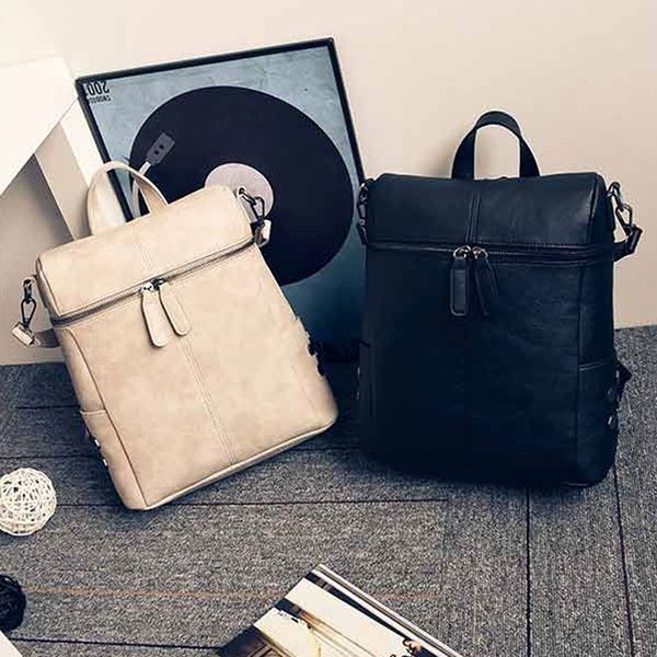 

female backpack leather color matching school bag wild fashion leisure travel bag student shoulder women backpack