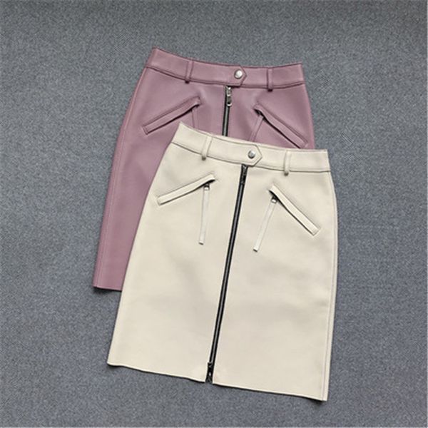 

2020 женщины осень подлинная real овцы кожа юбка e65, Black