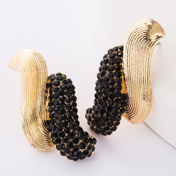 

net red ins wind double-layer s-shaped semi-alloy semi-diamond rhinestone geometric earrings female personalized earrings, Golden