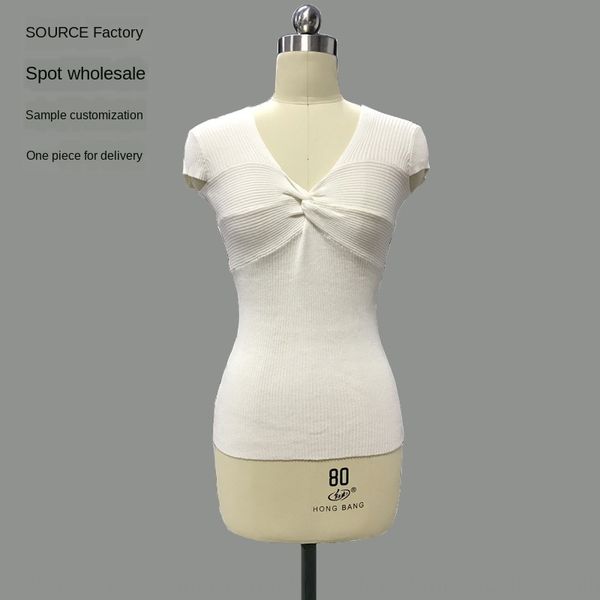 

knitted new 2020 women's pullover spring-summer pullover solid color slim fit short-sleeved light knitwear, White
