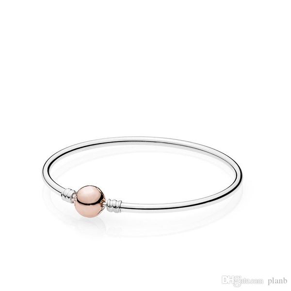 

925 sterling silver bangle bracelet set original box for pandora rose gold clasp charm bangle for men women gift jewelry, Black