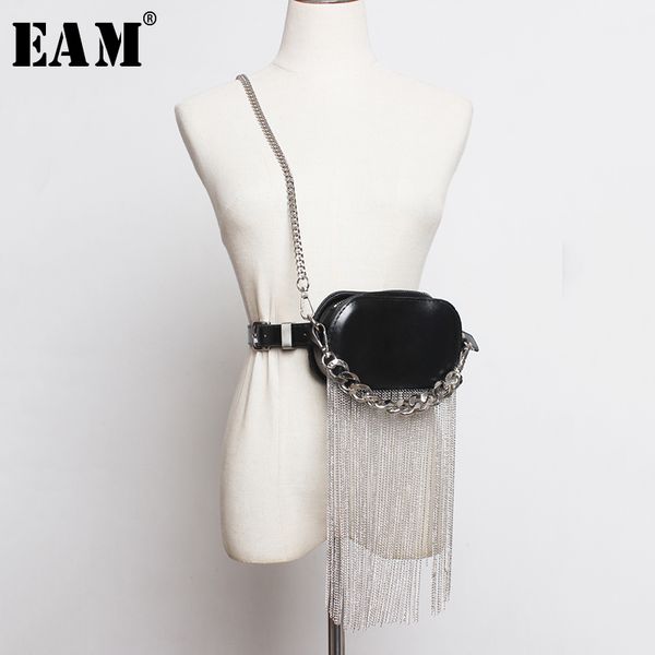 

eam] pu leather black tassels split joint mini-bag long belt personality women new fashion tide all-match spring 2020 1r386, Black;brown