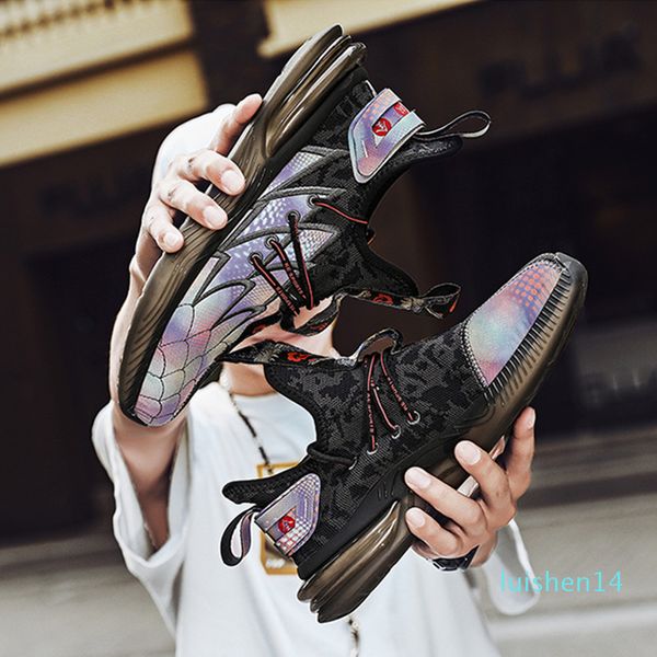 

fashion personality sports flying woven mesh men shoes breathable comfortable lace-up wild tide shoes outdoor sports designer sneakers l14, Black