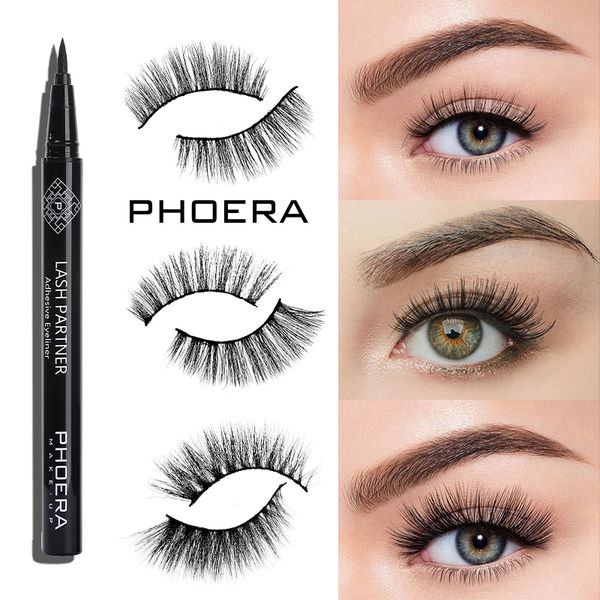 

false eyelashes 1pc black eyeliner natural + a pair of set long makeup maquiagem