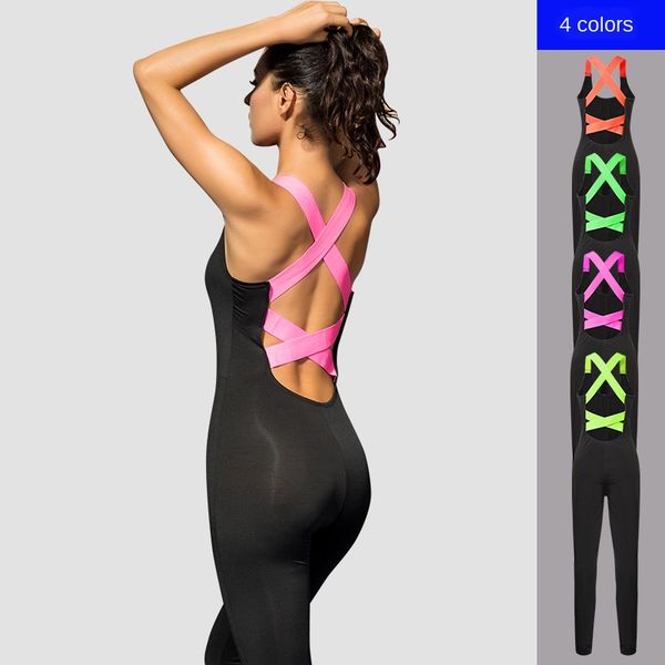 

women 's jumpsuit tight sports fitness clothes dance clothes quick dry backless elastic one -piece yoga pants slim fit wear, Black;blue