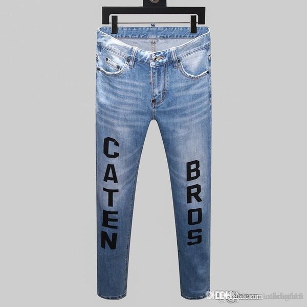 

2020 luxury designer jeans skim pants ripped soldier slim denim motorcycle biker hole streetstyle hip hop mens designer jeans, Blue