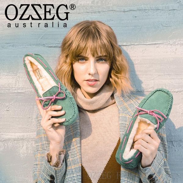 

ozzeg designer shoes women winter genuine leather flats australia sheep fur lining loafers shoes footwear, Black