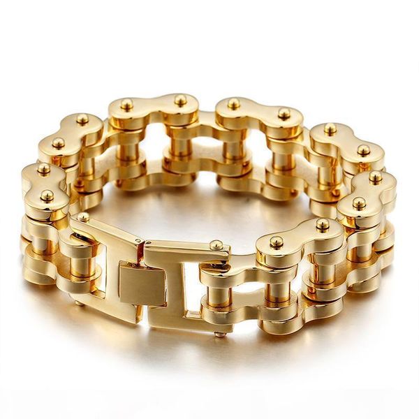 

sipping gnayy 201g heavyweight gold color stainless steel big biker motorcycle chain men's bracelet large bangle 9'' xma, Black