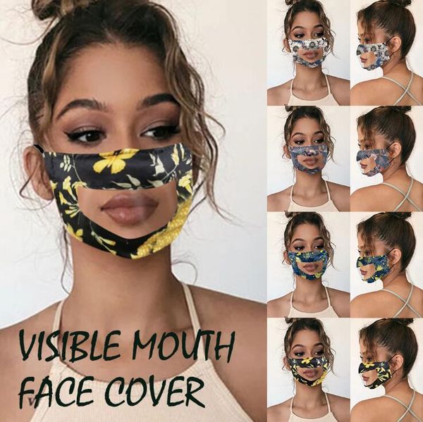 

Visible Mouth Deaf Mute Floral Face Mask Clear Mouth Window Dustproof Mask for Deaf Lip Reading Washable Reusable Ear Loops FY9154