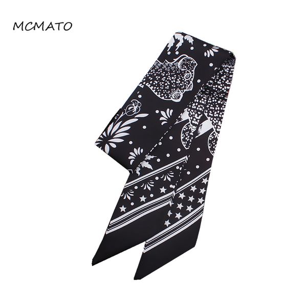 

2020 new design woman silk scarf five-pointed star leopard print 88cm*5cm long small scarf bag ribbons fashion tie head, Blue;gray