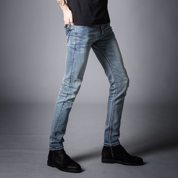 

korean-style stretch slim-fit and trousers and jeans teenager men's jeans autumn new men's pants tp3605, Blue