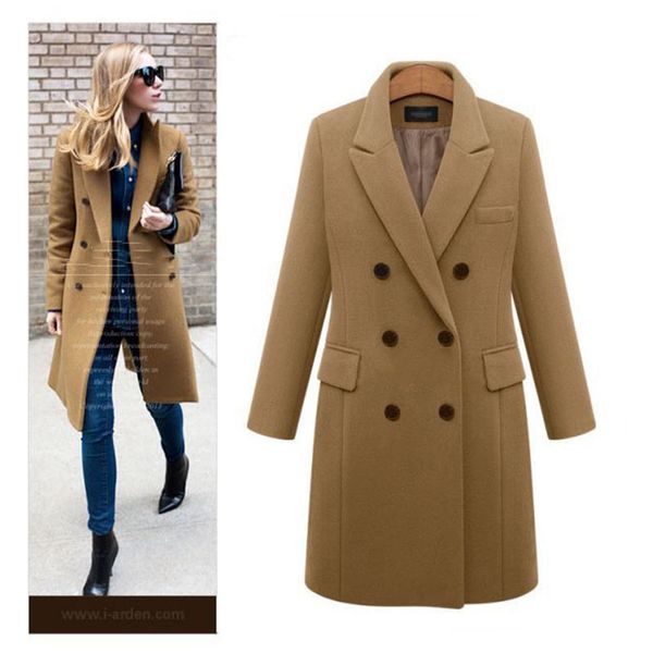 

women's wool & blends winter women coats 2021 casual effects jackets woolen overcoat elegant double breasted long ladies coat plus size, Black