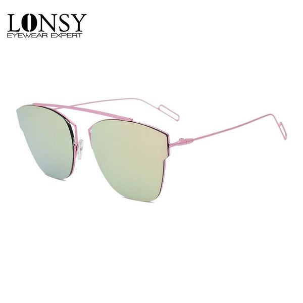 

lonsy retro cat eye sunglasses women design vintage metal pink reflective sunglasses female oculos gafas, White;black