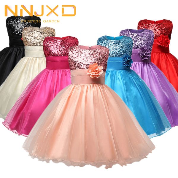 

4-12 yrs selling baby girls flower sequins dress party princess dress children kids clothes 9 colors for girls, Red;yellow