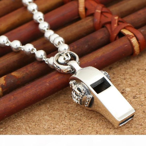 

brand 925 sterling silver jewelry antique silver hand-made american designer crown whistle necklace pendants for men ing