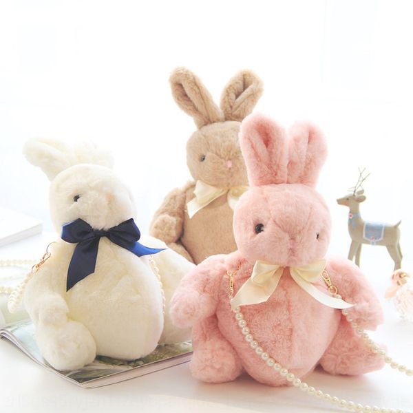 

syrup plush rabbit bag lolita soft girl valentine's day girl heart cross portable chain pearl pearl bag female, White