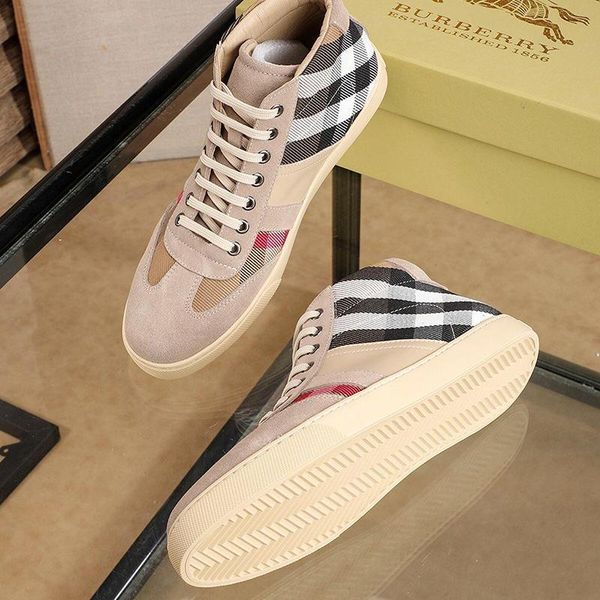 

comfortable mens shoes high vintage check and leather sneakers breathable casual lace -up fashion luxury men shoes, Black