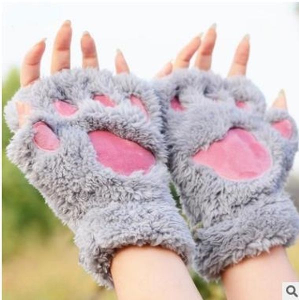 

half finger warm and wo warm men' and women' plush thickened cat' claw gloves winter cartoon hanging neck student gloves, Blue;gray