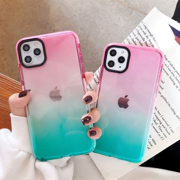

gradient shockproof phone case for iphone 11 11 pro max xr xs max x 8 7 plus xs transparent soft anti-knocked bumper back cover