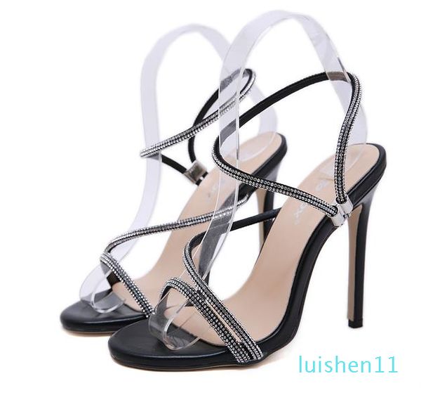 

elegant beige rhinestone wedding shoes black gladiator sandals luxury designer high heel shoes bride size 35 to 40 l11