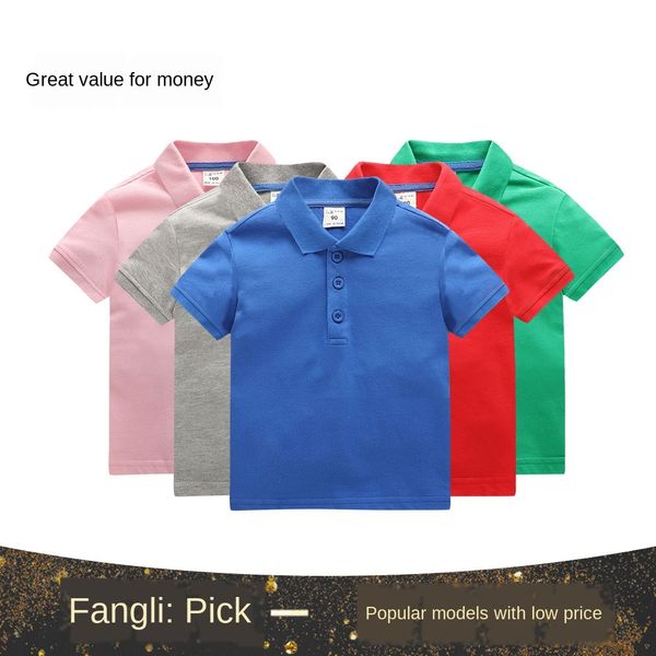 

mi chun 2020 new children's lapel short sleeve cotton t-shirt boys and girls children's solid color polo shirt t-shirt, Blue