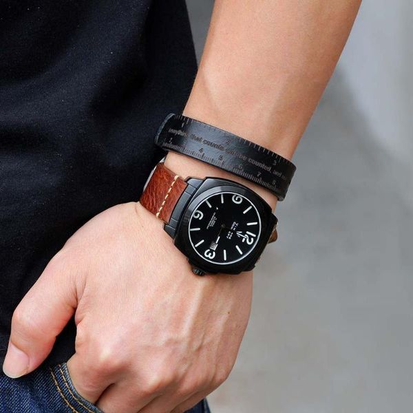 

retro cuff multifuncti leather bracelet men british style ruler cowhide leather charm bracelet friend gift 1pcs, Black