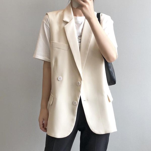 

women's vests 2021 autumn fashion vest for sleeveless jacket solid color korean style casual long coat, Black;white