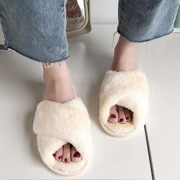 

winter flock furry slides for women fashion shoes 2020 new slipper flat soft patchwork sandals casual slippers indoor, Black
