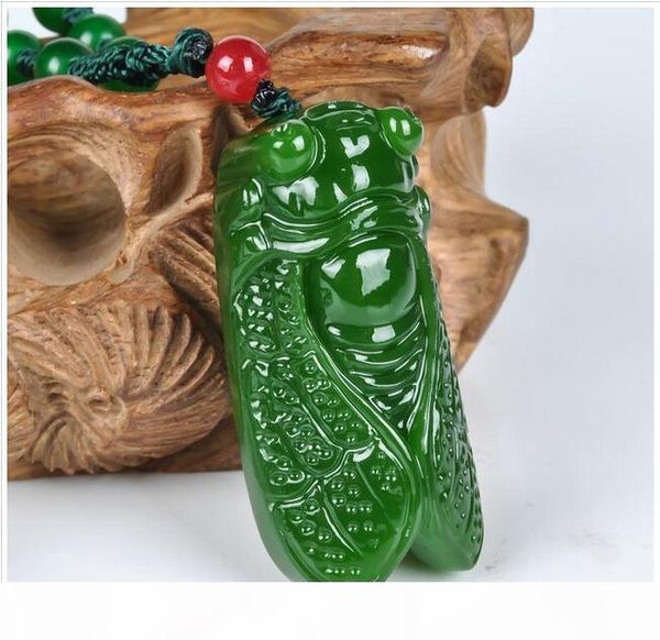 

китайский handcarved 100% натурального нефрит зеленого нефрита цикада кулон ожерелья, Silver