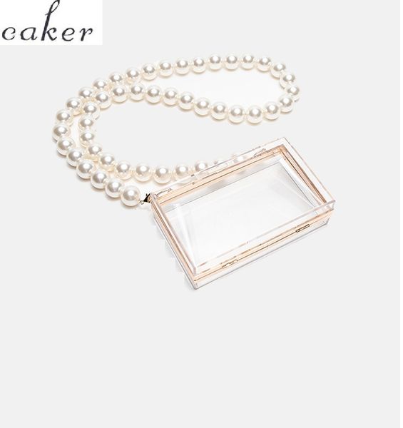 

caker brand women acrylic transparent pearl beaded shoulder bags wholesale