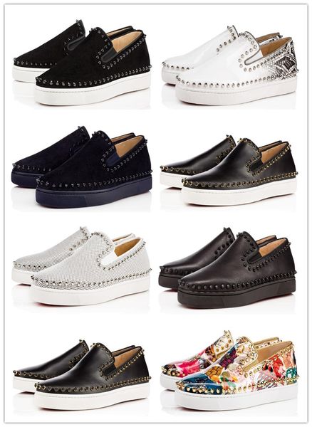 

2020 red bottom shoes junior studded spikes sneakers mens real leather trainers party shoes casual shoe leather sneakers, Black