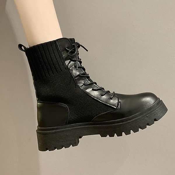 

женщина плоский boots середины икр пинетки женщины узелок женская обувь резиновые сапоги дождя-женщин круглый toe низкая короткие 2020 серед, Black