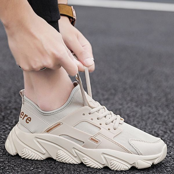

summer flying woven shoes breathable board shoes casual all-match student sports white men's high dad, Black