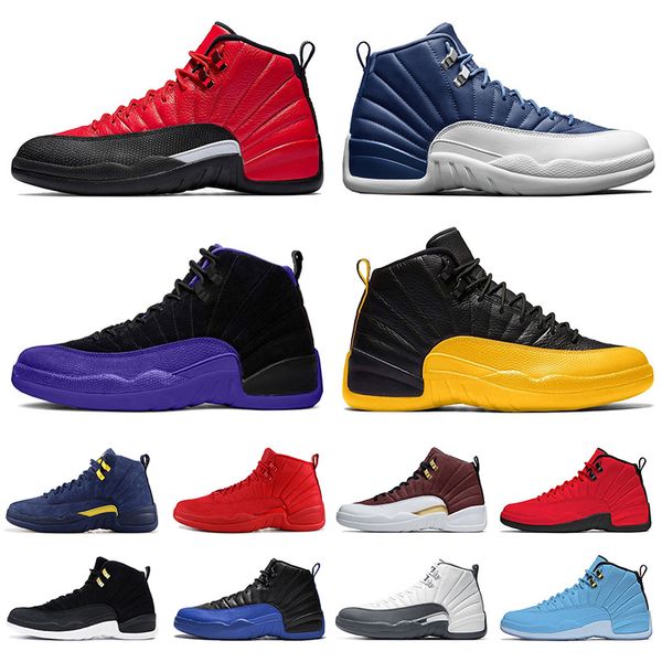 

retro wholesale 2020 jumpman xii mens trainers basketball shoes 12s reverse flu game 12 stone blue 12 university gold sneakers, White;red