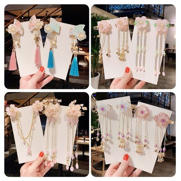 

a34vj children's hanfu super fairy tassel swing antique hairpin girls' fashion accessories headdress ribbon headdress princess cha, Slivery;white