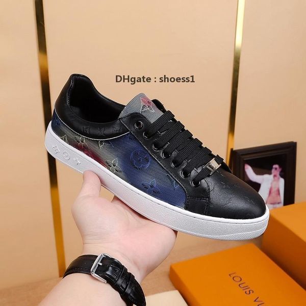 

21210q luxury design leather fashion printed sports shoes all -match breathable mens casual shoes mens banquet shoes size :38, Black