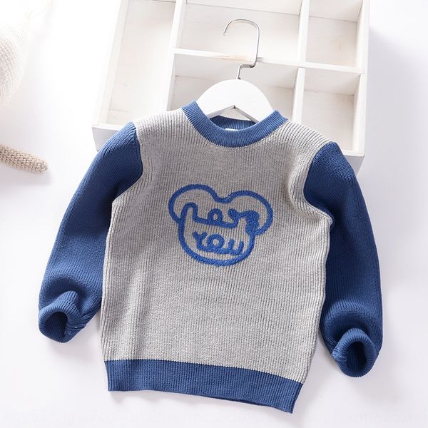 

2y1yr boys' autumn 2020 new children's round collar warm sweater single-layer warm primary school students' long sleeve korea, Blue