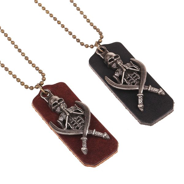 

cibocibo luxury beads men necklace retro skeleton leather necklace men vintage brand design punk choker collares, Silver