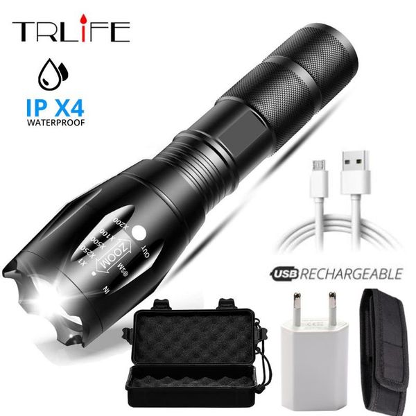 

usb led rechargeable lanterna x900 power bank output torch tactical zoomable waterproof for camping