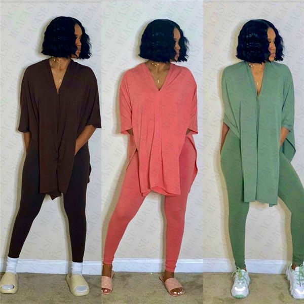 

2020 новое лето женщин tracksuit split негабаритные сыпучие футболка top + задыхаются 2-х частей обмундирования твердая одежда set club part, White