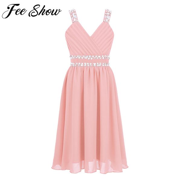 

teen girls kids summer shining sequined rhinestones chiffon sleeveless flower dress princess wedding birthday party dress t200709, Red;yellow