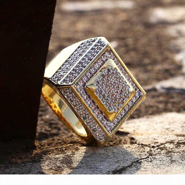 

men ring vintage hip hop jewelry square zircon iced out copper ring high grade luxury for lover wedding fashion jewelry wholesale, Silver